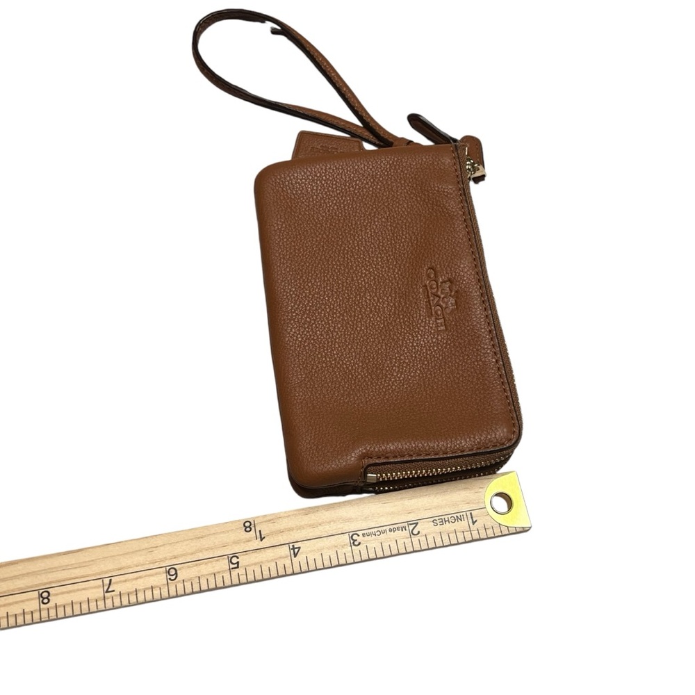 Coach F66505 Pebble Leather Double Corner Zip Wristlet, Color Saddle. Excellent - Picture 5 of 14